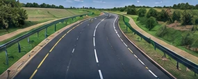 Illustrative road corridor through an earthworks landscape